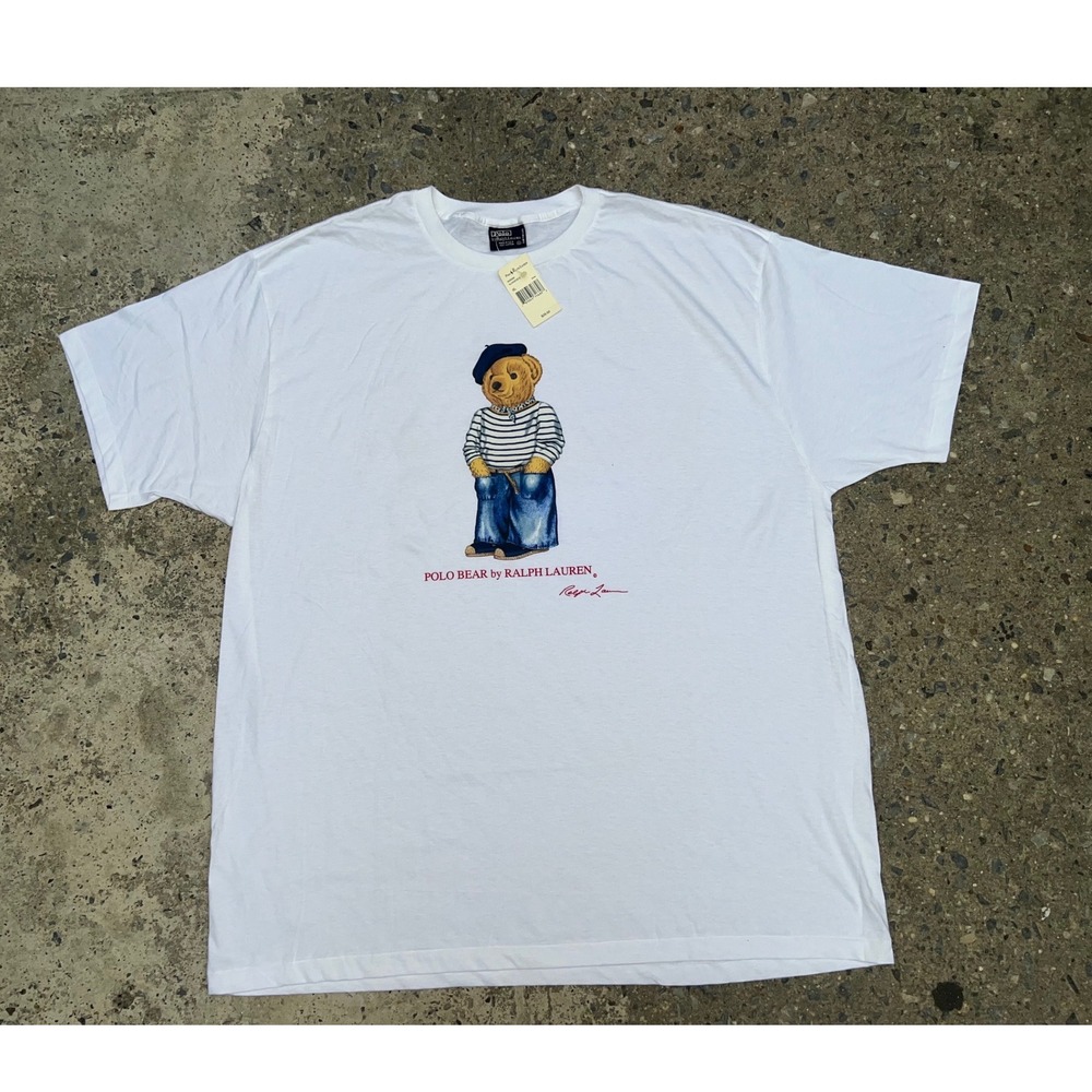 Vintage 90s Polo Ralph Lauren Polo Bear Shirt White XL Made In USA 1990s NWT